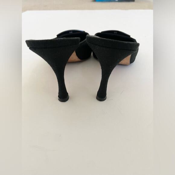 Manolo Blahnik Vintage Black Canvas White buckle pointed toe mules EU 41.5 - Picture 6 of 9